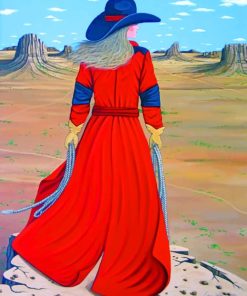 Native Cowgirl With Red Dress paint by numbers