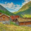 Norway Mountains And Houses paint by numbers