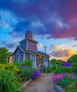 Pastel Sunset Reeve Cottage painting by numbers