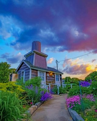 Pastel Sunset Reeve Cottage painting by numbers