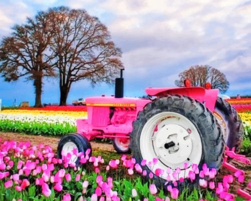 Pink Tractor paint by numbers