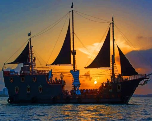 Pirate Ship At Sunset paint by numbers