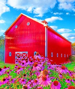 Red Barn In Spring paint by numbers