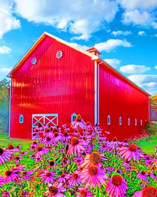 Red Barn In Spring paint by numbers