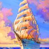 Sailing Ship In Sea Sunset paint by numbers