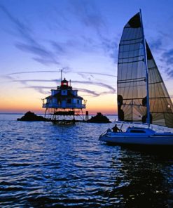 Boat And House In The Ocean paint by numbers