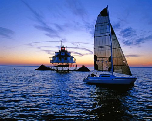 Boat And House In The Ocean paint by numbers