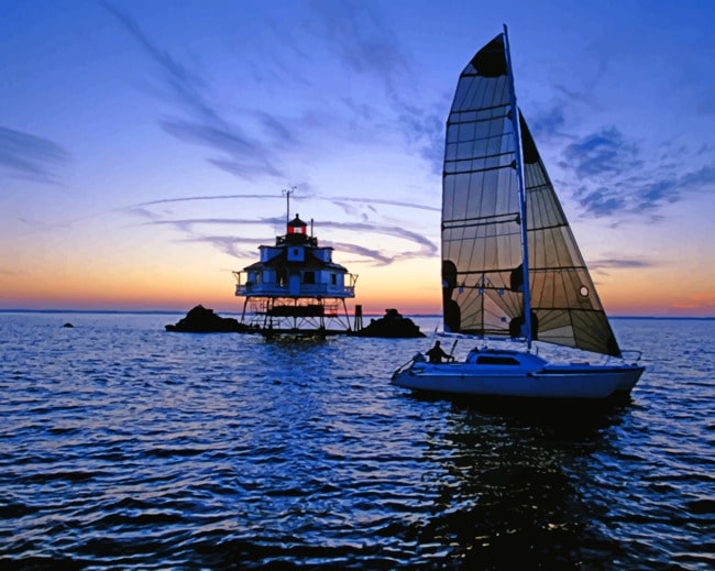 Boat And House In The Ocean paint by numbers