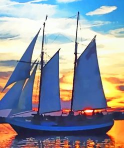 Sailing Ship At Sunset paint by numbers