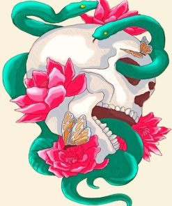 Snake And Floral Skull paint by numbers