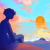 Boy Sitting In Front Of Sunrise painting by numbers