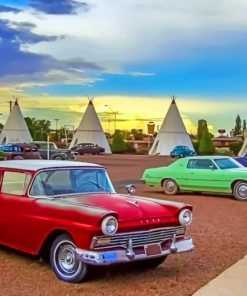 Vintage Cars Near The Wigwam Motel paint by numbers