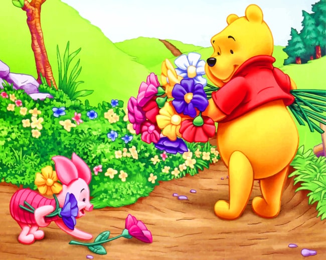 Winnie The Pooh And Flowers paint by numbers