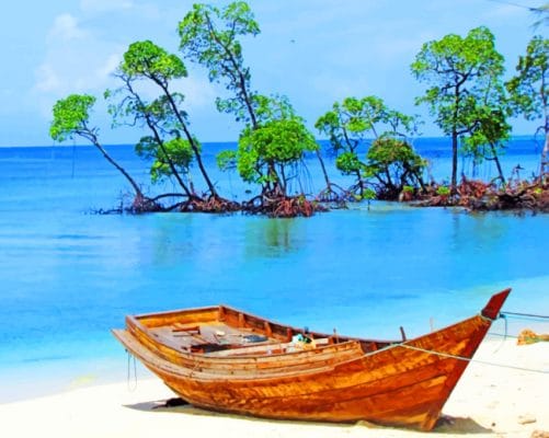 Wooden Skiff On Seaside paint by numbers