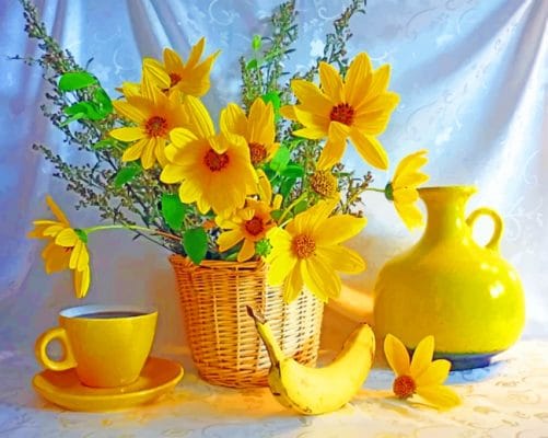 Yellow Flowers In Basket Photography paint by numbers