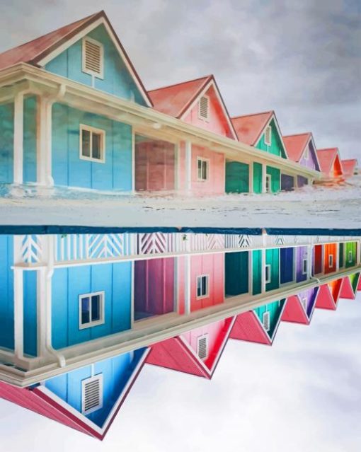 American Colorful Houses Reflection paint by numbers