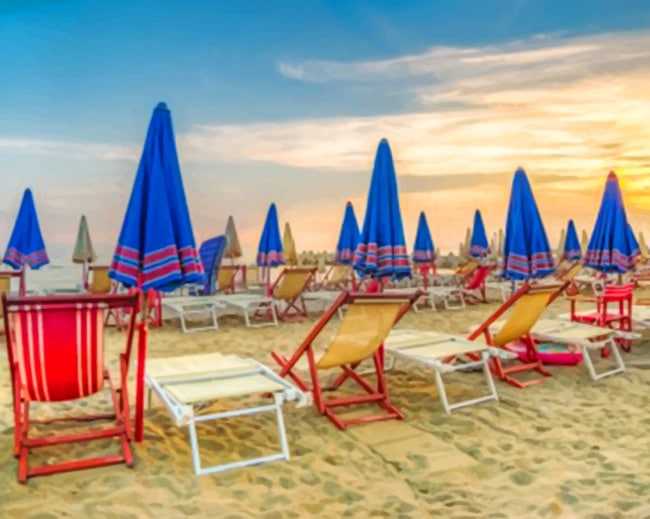 Beach Chairs And Umbrellas paint by numbers