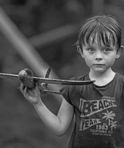 Black And White Child With A Toy paint by numbers