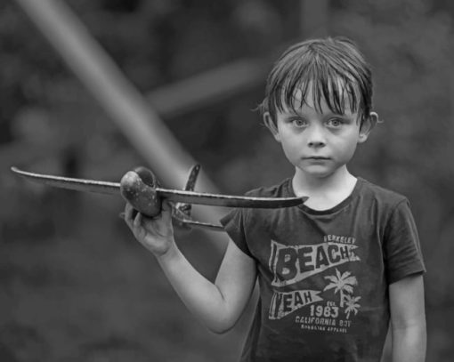 Black And White Child With A Toy paint by numbers