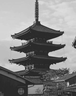 Black And White Japanese Building paint by numbers