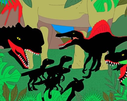 Black dinosaurs Graphic paint by numbers