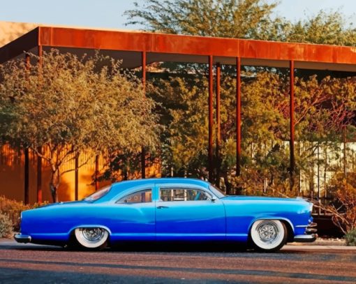 Vintage Blue Car Parked paint by numbers