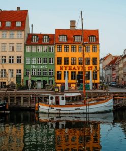 A Boat And Colorful Buildings paint by numbers