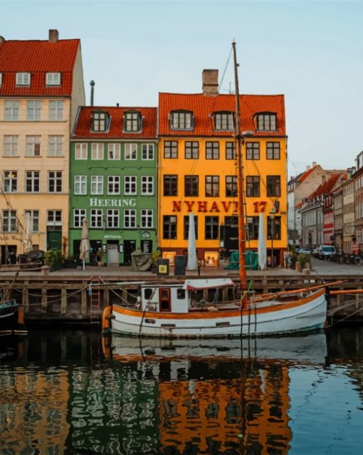 A Boat And Colorful Buildings paint by numbers