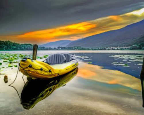 Yellow Boat In A Lake paint by numbers