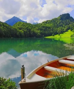 Boat Tied In The Shore Of A Lake paint by numbers