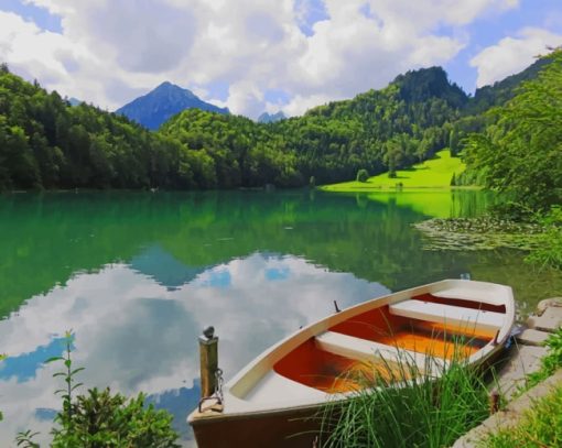 Boat Tied In The Shore Of A Lake paint by numbers