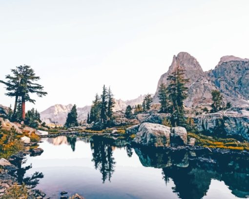 Body Of Water Between Big Rocks painting by numbers