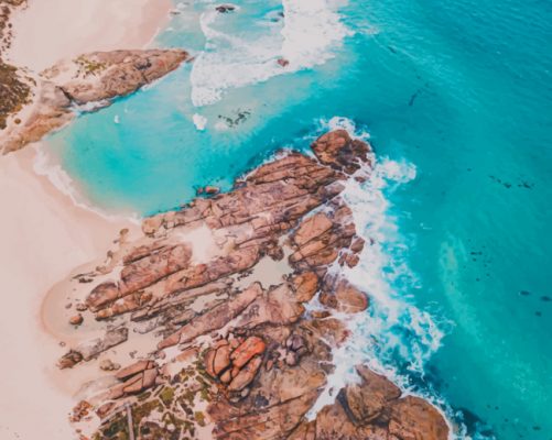 Brown Rock On Blue Sea painting by numbers