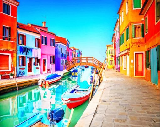 Canals Between Colorful Houses painting by numbers