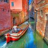 Red Boat In A Canal paint by numbers