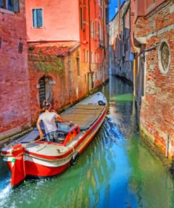 Red Boat In A Canal paint by numbers