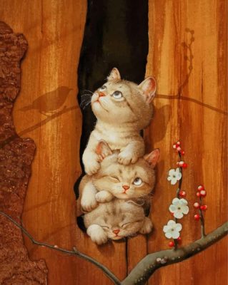 Cat's Family Inside The Tree painting by numbers