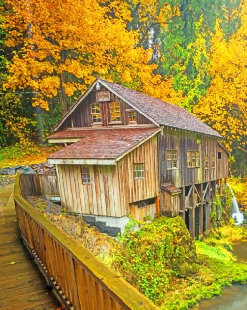 Cedar Creek Grist Mill Washington paint by numbers