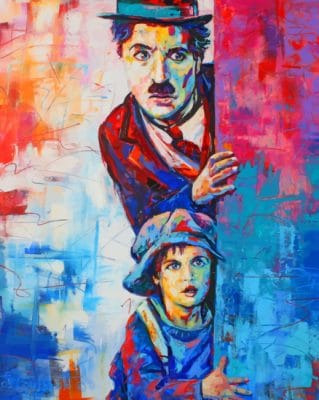 Charlie Chaplin With Lil Kid painting by numbers