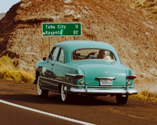 Classic Blue Car On The Road paint by numbers