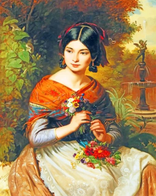Classic Woman Holding Flowers paint by numbers
