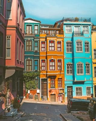 Colorful Street Buildings paint by numbers