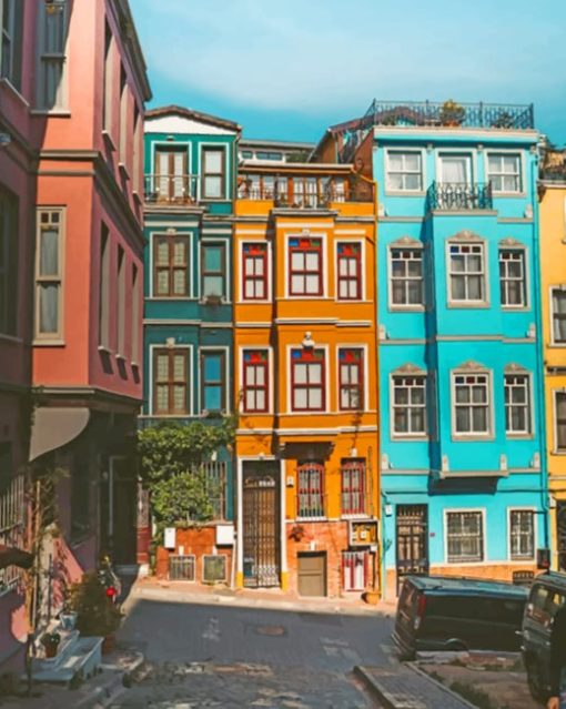 Colorful Street Buildings paint by numbers