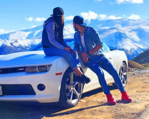 Couple Near White Chevrolet Coupe painting by numbers
