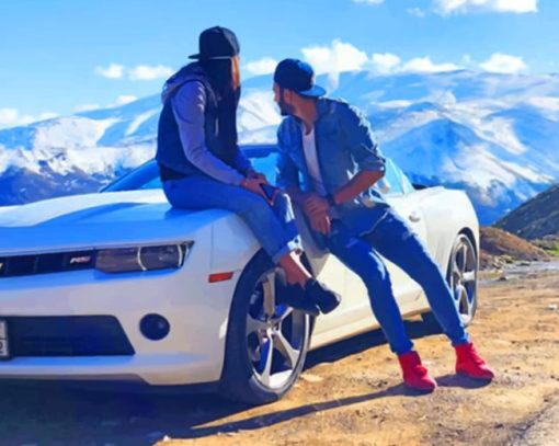 Couple Near White Chevrolet Coupe painting by numbers