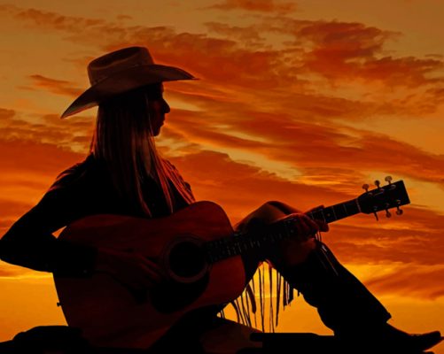 Cow Girl Playing Guitar paint by numbers