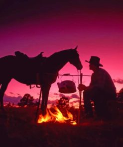 Cow Boy With Fire And A Horse paint by numbers