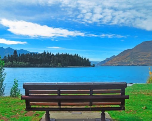 Empty Bench Near River painting by numbers