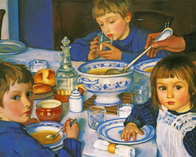 Drawing Of A Family Breakfast paint by numbers