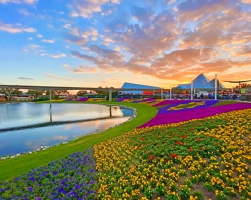 Flower Field On The Lake paint by numbers